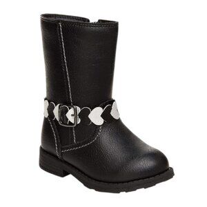 Carters Aura Ankle Boots Toddler Girls Size 10 Black Fashion Leather Heart NWT